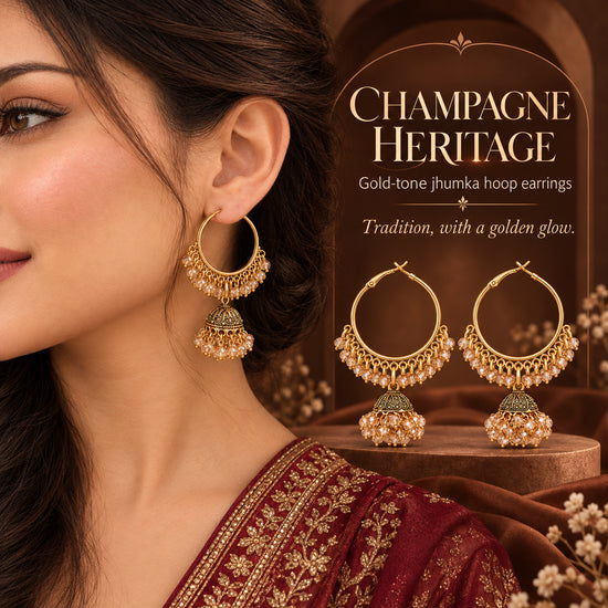 Gold-Tone Jhumka Hoop Earrings with Champagne Beads