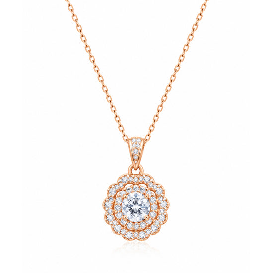Rose Gold Black Gemstone Halo Necklace