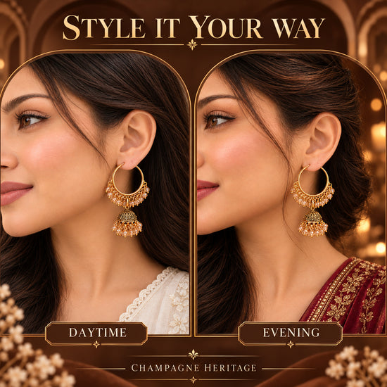 Gold-Tone Jhumka Hoop Earrings with Champagne Beads