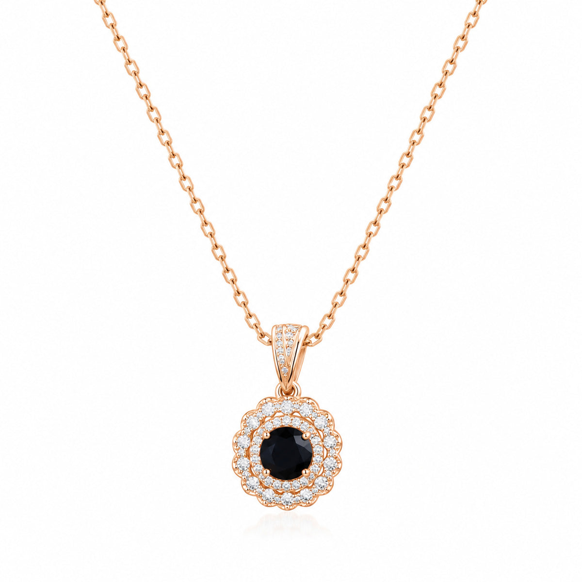 Rose Gold Black Gemstone Halo Necklace