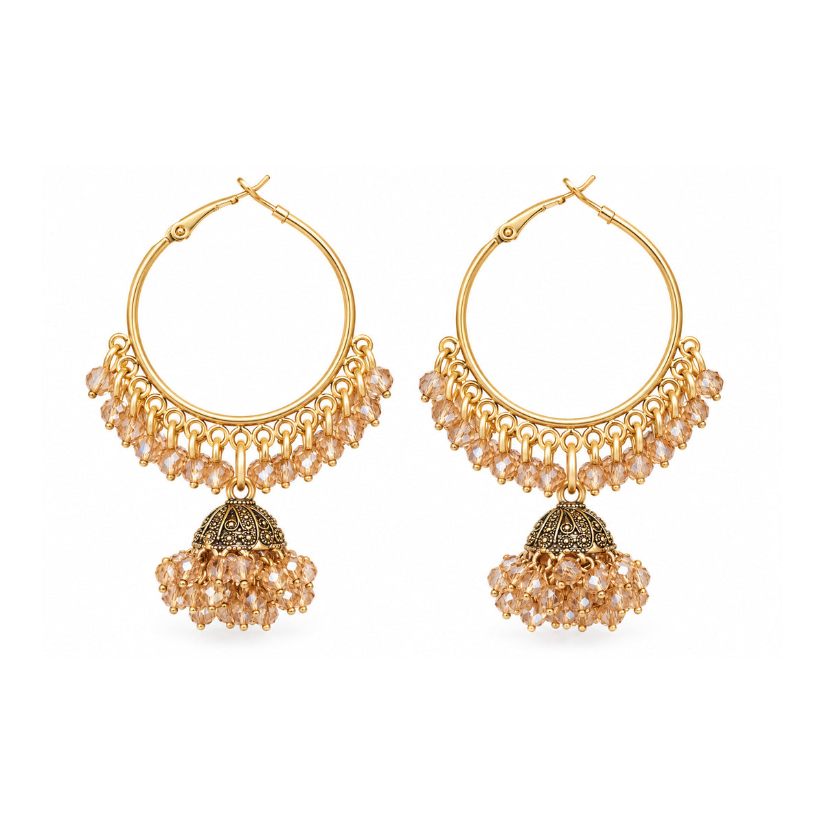Gold-Tone Jhumka Hoop Earrings with Champagne Beads