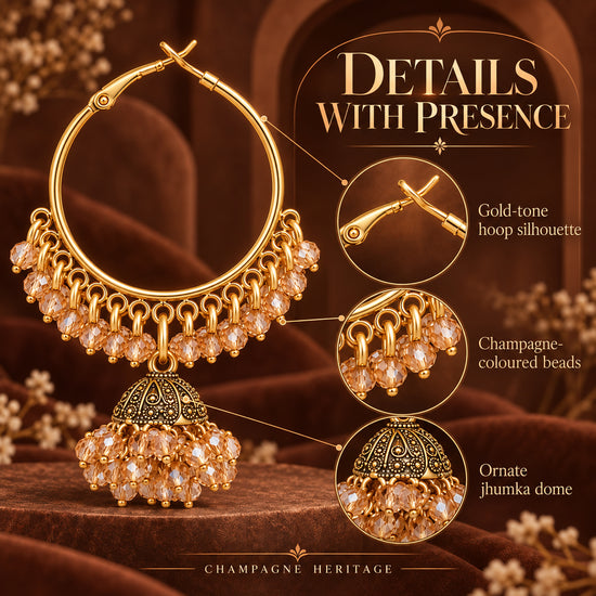 Gold-Tone Jhumka Hoop Earrings with Champagne Beads