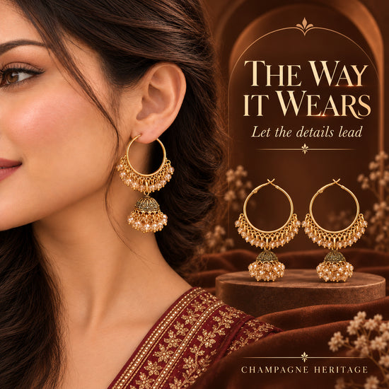 Gold-Tone Jhumka Hoop Earrings with Champagne Beads