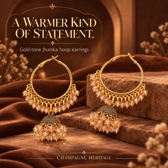 Gold-Tone Jhumka Hoop Earrings with Champagne Beads