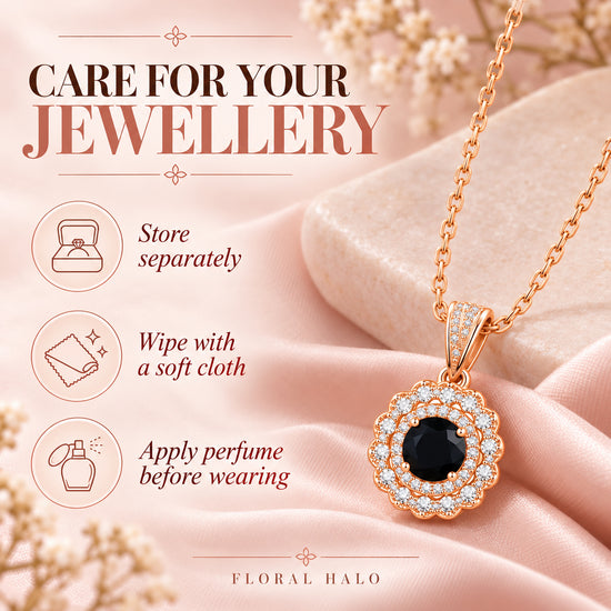 Rose Gold Black Gemstone Halo Necklace