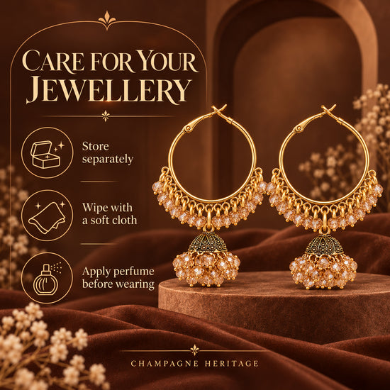 Gold-Tone Jhumka Hoop Earrings with Champagne Beads
