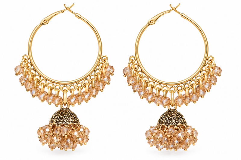 Gold-Tone Jhumka Hoop Earrings with Champagne Beads